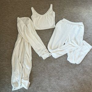 Cute white set, including sweater, white tank, crop and comfy long pants